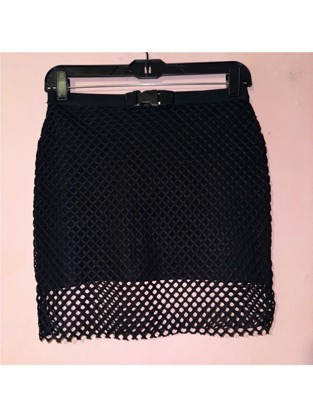 Seek The Label Black Buckle Mesh Net Mini Skirt Size S NWT!